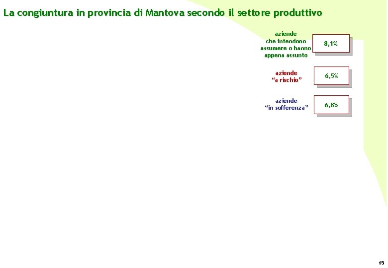 La congiuntura in provincia di Mantova secondo il settore produttivo Roberta Furlotti - Osservatorio