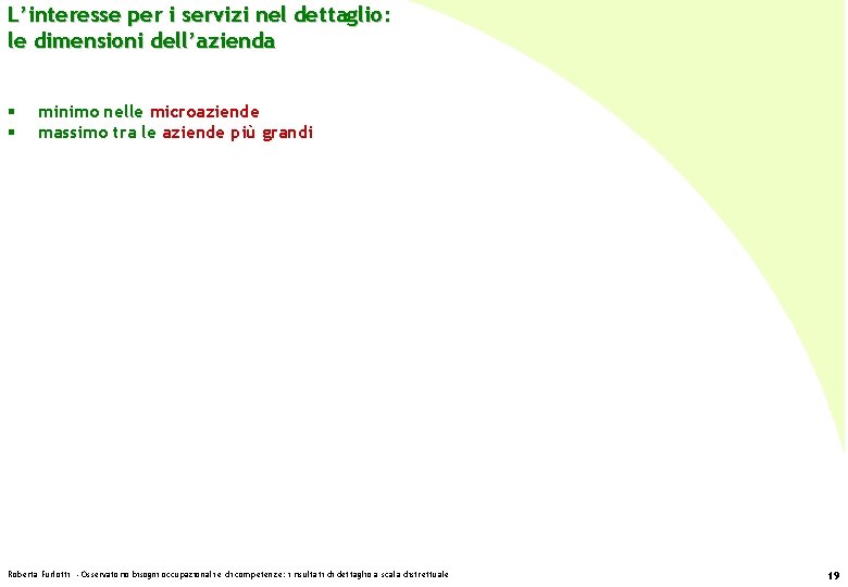 L’interesse per i servizi nel dettaglio: le dimensioni dell’azienda § § minimo nelle microaziende