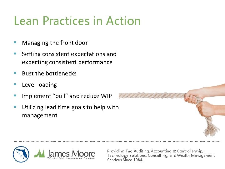 Lean Practices in Action § Managing the front door § Setting consistent expectations and Lean Practices in Action § Managing the front door § Setting consistent expectations and