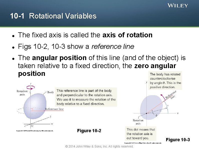 10 -1 Rotational Variables The fixed axis is called the axis of rotation Figs