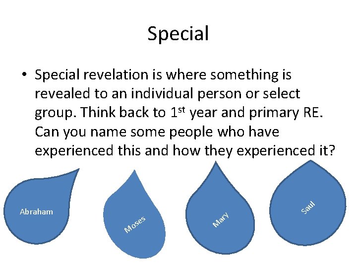 Special • Special revelation is where something is revealed to an individual person or