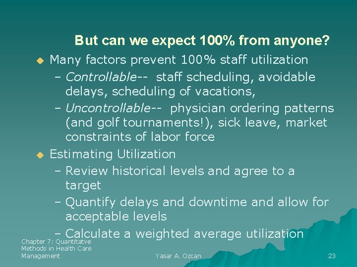 But can we expect 100% from anyone? Many factors prevent 100% staff utilization –