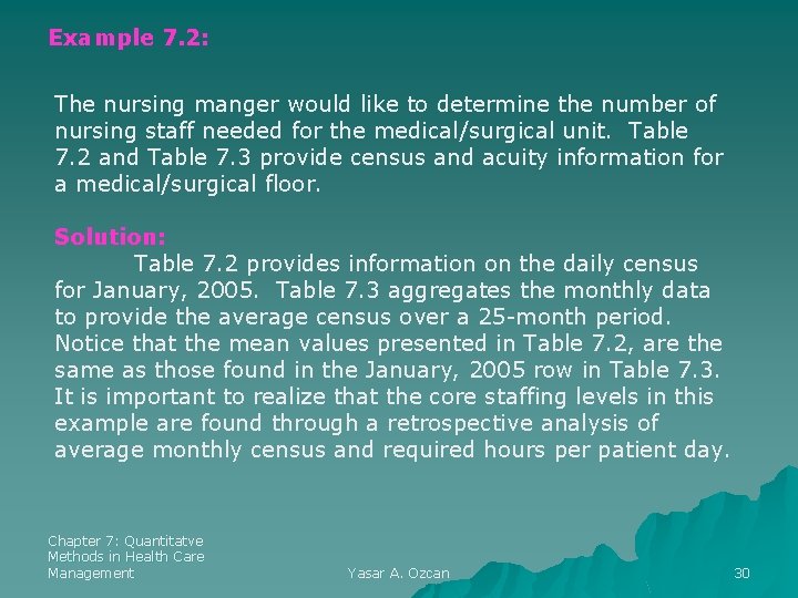 Example 7. 2: The nursing manger would like to determine the number of nursing
