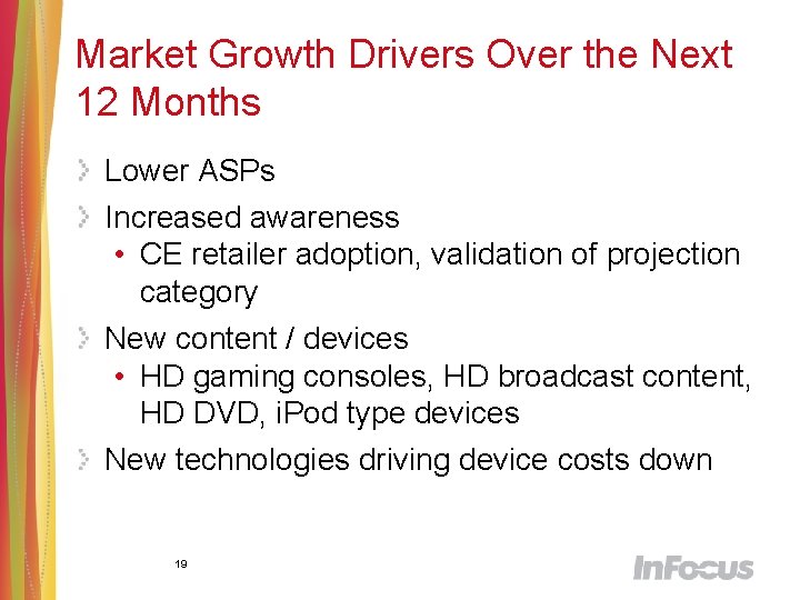 Market Growth Drivers Over the Next 12 Months Lower ASPs Increased awareness • CE