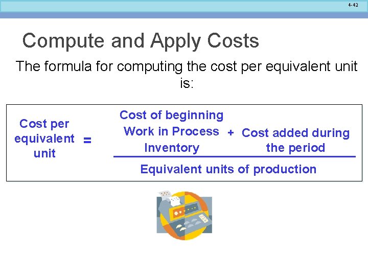 4 -42 Compute and Apply Costs The formula for computing the cost per equivalent