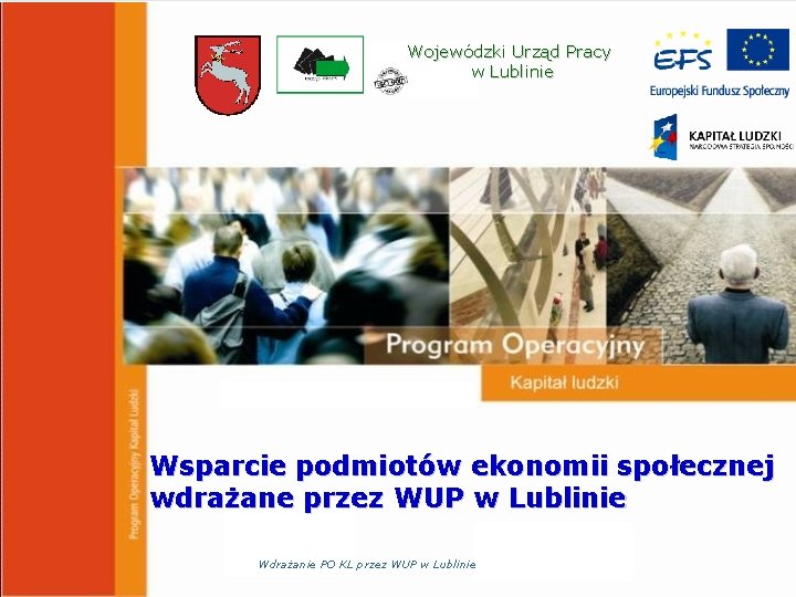 Wojewódzki Urząd Pracy w Lublinie Wsparcie podmiotów ekonomii społecznej wdrażane przez WUP w Lublinie