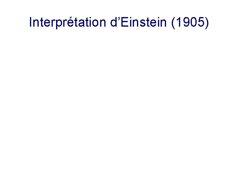 Interprétation d’Einstein (1905) 