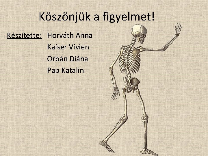 Köszönjük a figyelmet! Készítette: Horváth Anna Kaiser Vivien Orbán Diána Pap Katalin 