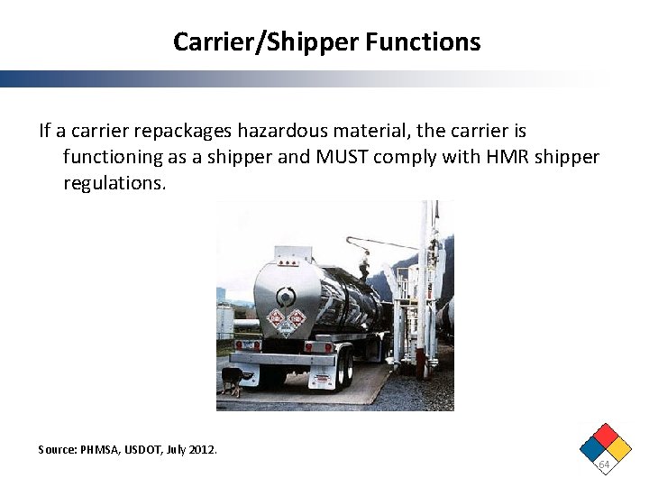 Carrier/Shipper Functions If a carrier repackages hazardous material, the carrier is functioning as a