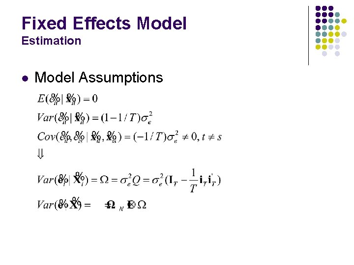 Fixed Effects Model Estimation l Model Assumptions 