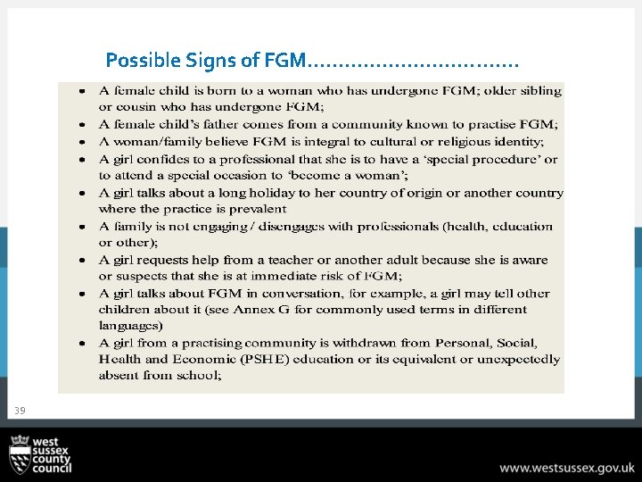 Possible Signs of FGM………………. 39 