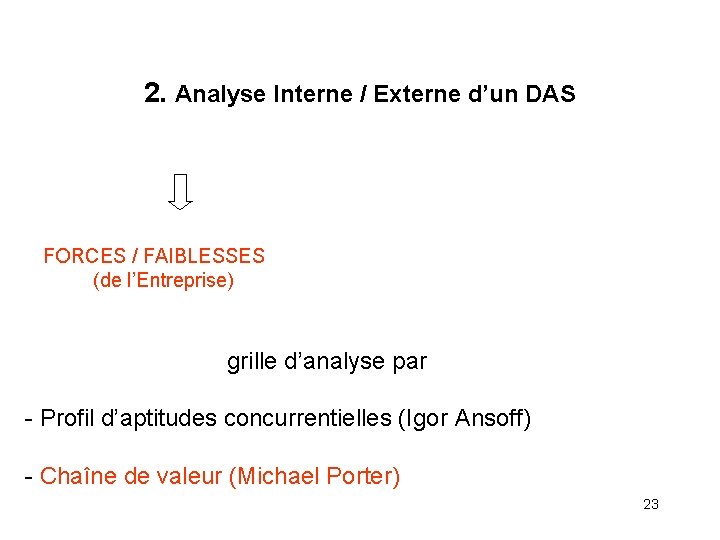 2. Analyse Interne / Externe d’un DAS FORCES / FAIBLESSES (de l’Entreprise) grille d’analyse