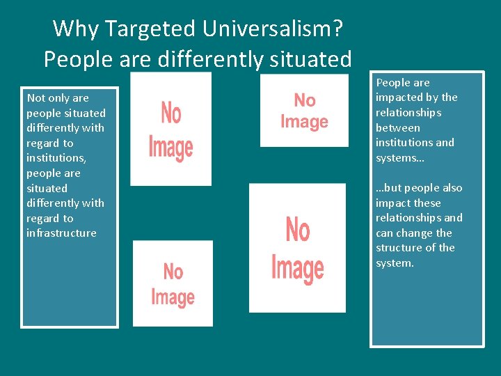 Why Targeted Universalism? People are differently situated Not only are people situated differently with