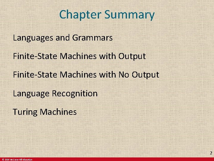 Chapter Summary Languages and Grammars Finite-State Machines with Output Finite-State Machines with No Output