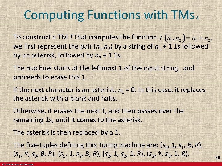 Computing Functions with TMs 2 To construct a TM T that computes the function