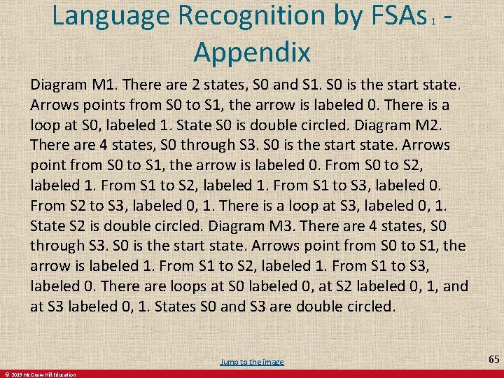 Language Recognition by FSAs - Appendix 1 Diagram M 1. There are 2 states,