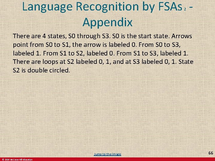 Language Recognition by FSAs - Appendix 2 There are 4 states, S 0 through