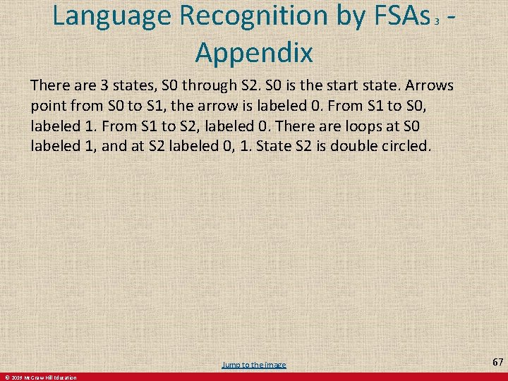 Language Recognition by FSAs - Appendix 3 There are 3 states, S 0 through