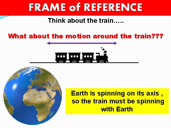 FRAME of REFERENCE Think about the train…. . What about the motion around the