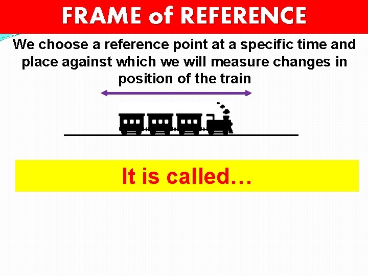 FRAME of REFERENCE We choose a reference point at a specific time and place