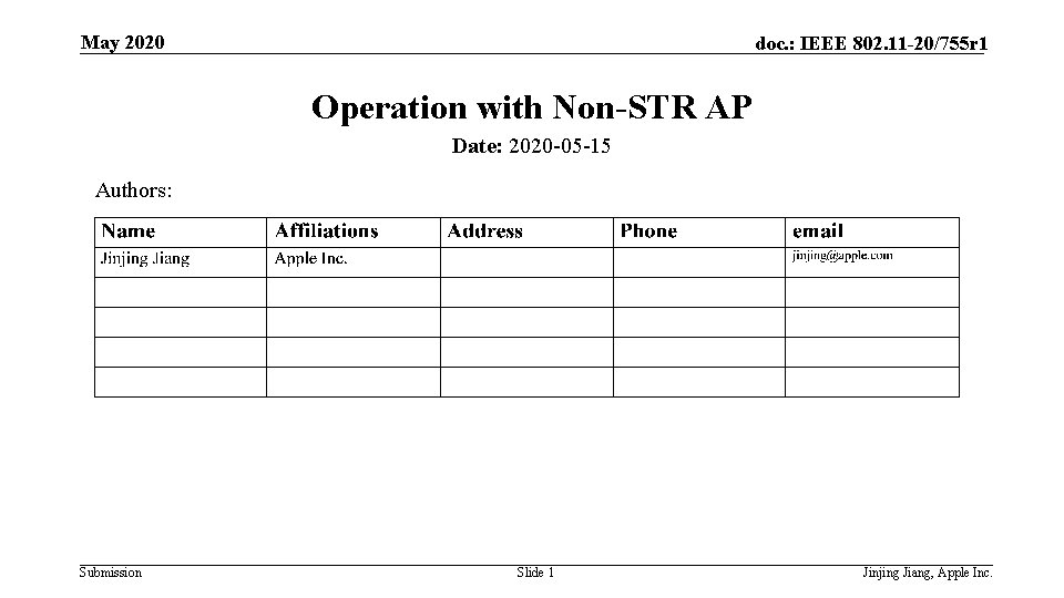 May 2020 doc. : IEEE 802. 11 -20/755 r 1 Operation with Non-STR AP