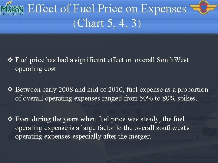 Effect of Fuel Price on Expenses (Chart 5, 4, 3) v Fuel price has