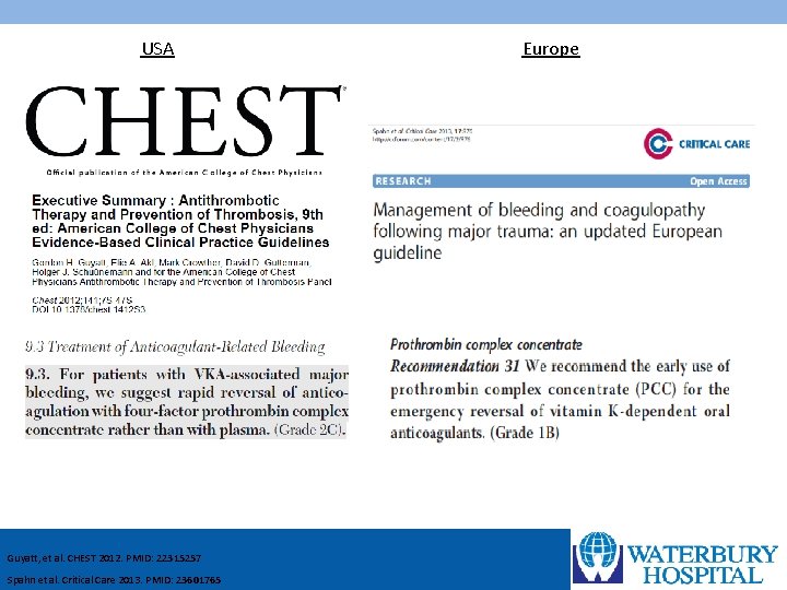 USA Guyatt, et al. CHEST 2012. PMID: 22315257 Spahn et al. Critical Care 2013.