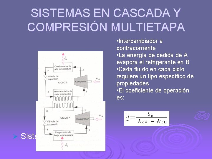 SISTEMAS EN CASCADA Y COMPRESIÓN MULTIETAPA • Intercambiador a contracorriente • La energía de