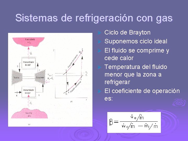 Sistemas de refrigeración con gas Ø Ø Ø Ciclo de Brayton Suponemos ciclo ideal