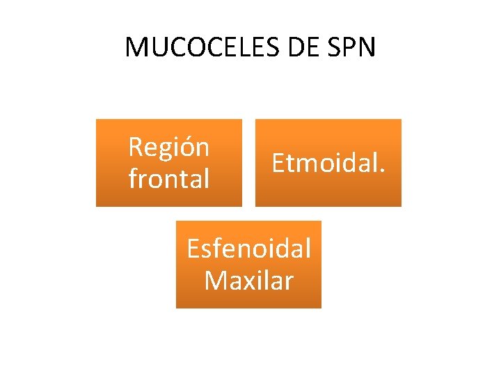MUCOCELES DE SPN Región frontal Etmoidal. Esfenoidal Maxilar 