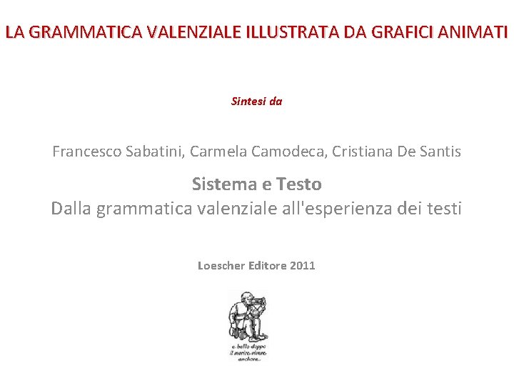 LA GRAMMATICA VALENZIALE ILLUSTRATA DA GRAFICI ANIMATI Sintesi da Francesco Sabatini, Carmela Camodeca, Cristiana