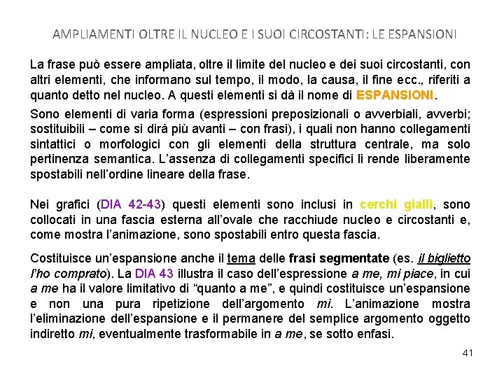 AMPLIAMENTI OLTRE IL NUCLEO E I SUOI CIRCOSTANTI: LE ESPANSIONI La frase può essere