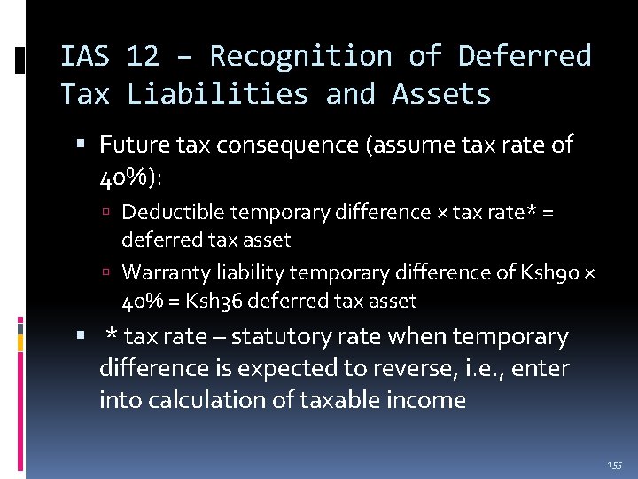 IAS 12 – Recognition of Deferred Tax Liabilities and Assets Future tax consequence (assume IAS 12 – Recognition of Deferred Tax Liabilities and Assets Future tax consequence (assume