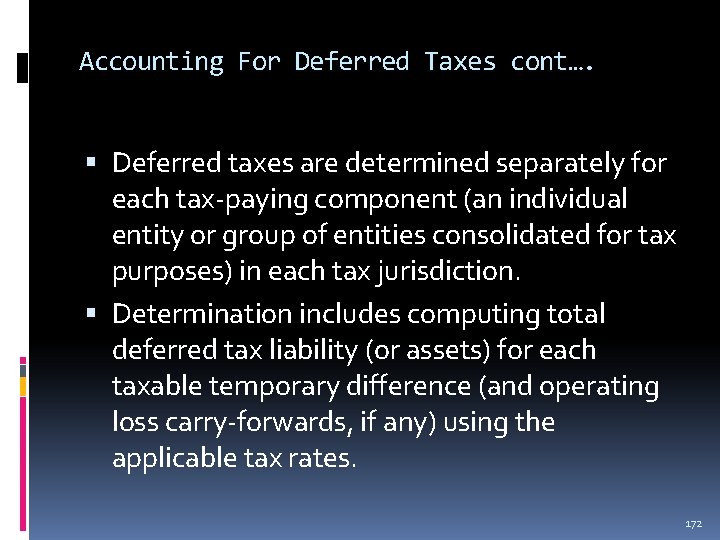 Accounting For Deferred Taxes cont…. Deferred taxes are determined separately for each tax-paying component Accounting For Deferred Taxes cont…. Deferred taxes are determined separately for each tax-paying component