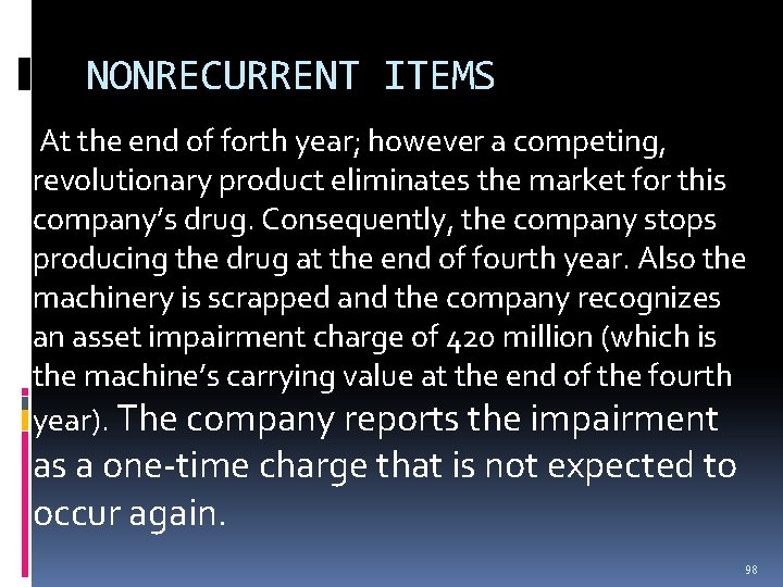 NONRECURRENT ITEMS At the end of forth year; however a competing, revolutionary product eliminates NONRECURRENT ITEMS At the end of forth year; however a competing, revolutionary product eliminates