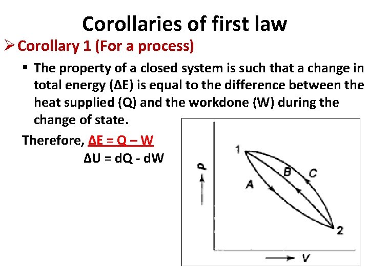 Corollaries of first law Ø Corollary 1 (For a process) § The property of