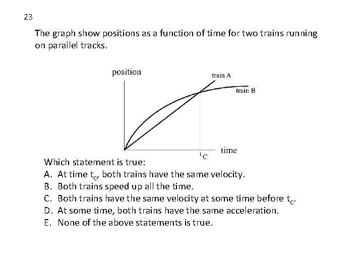 23 The graph show positions as a function of time for two trains running