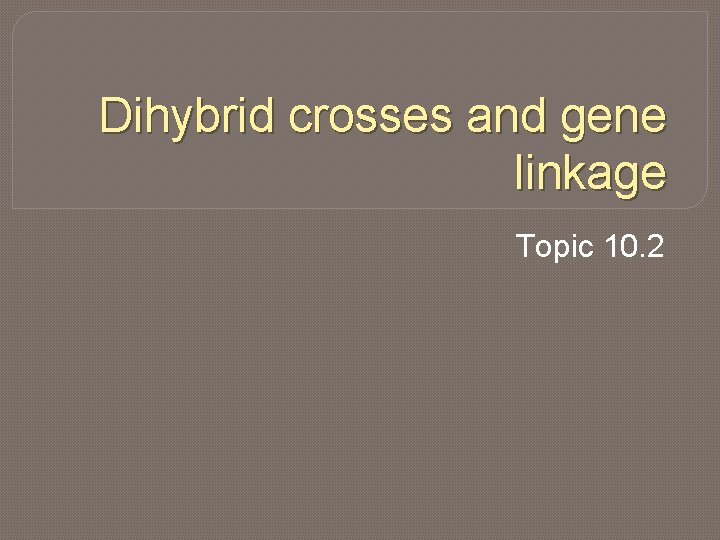 Dihybrid crosses and gene linkage Topic 10. 2 