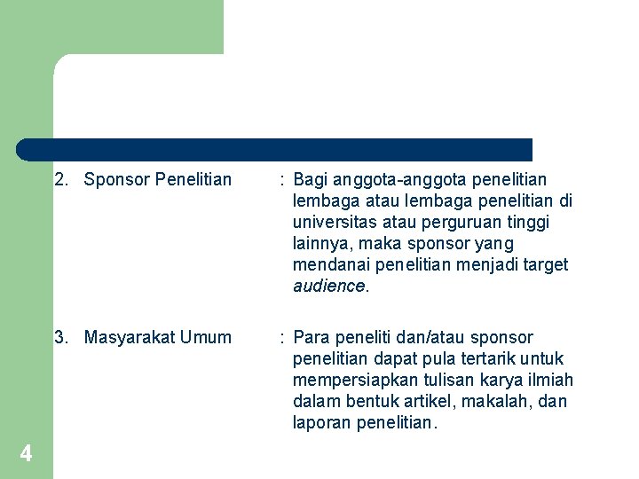 4 2. Sponsor Penelitian : Bagi anggota-anggota penelitian lembaga atau lembaga penelitian di universitas