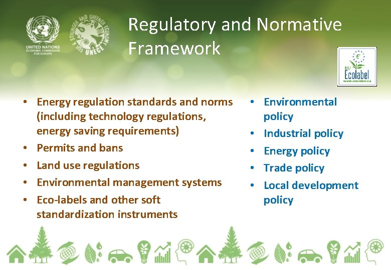 Regulatory and Normative Framework • Energy regulation standards and norms (including technology regulations, energy