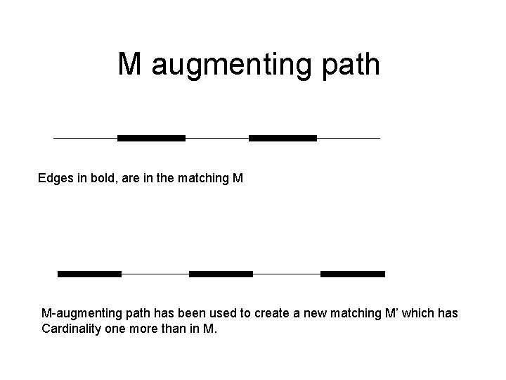 M augmenting path Edges in bold, are in the matching M M-augmenting path has