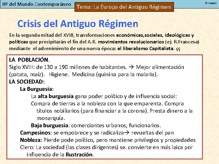 Hª del Mundo Contemporáneo Tema: La Europa del Antiguo Régimen Crisis del Antiguo Régimen