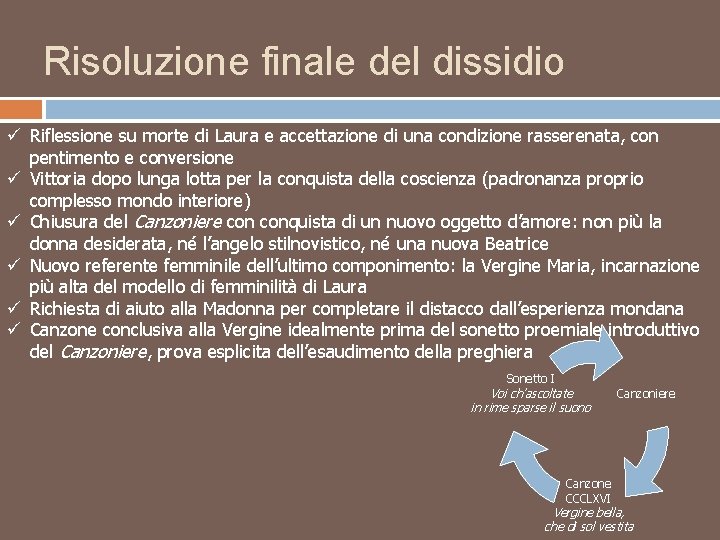 Risoluzione finale del dissidio ü Riflessione su morte di Laura e accettazione di una