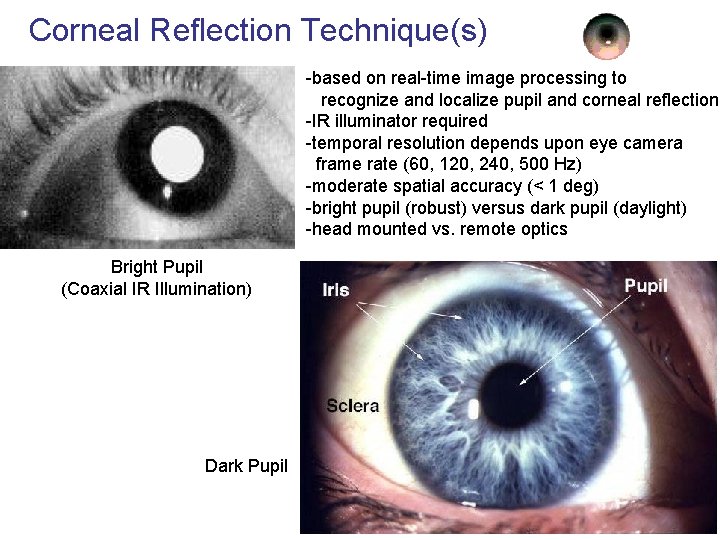 Corneal Reflection Technique(s) -based on real-time image processing to recognize and localize pupil and Corneal Reflection Technique(s) -based on real-time image processing to recognize and localize pupil and