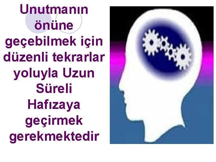 Unutmanın önüne geçebilmek için düzenli tekrarlar yoluyla Uzun Süreli Hafızaya geçirmek gerekmektedir Unutmanın önüne geçebilmek için düzenli tekrarlar yoluyla Uzun Süreli Hafızaya geçirmek gerekmektedir