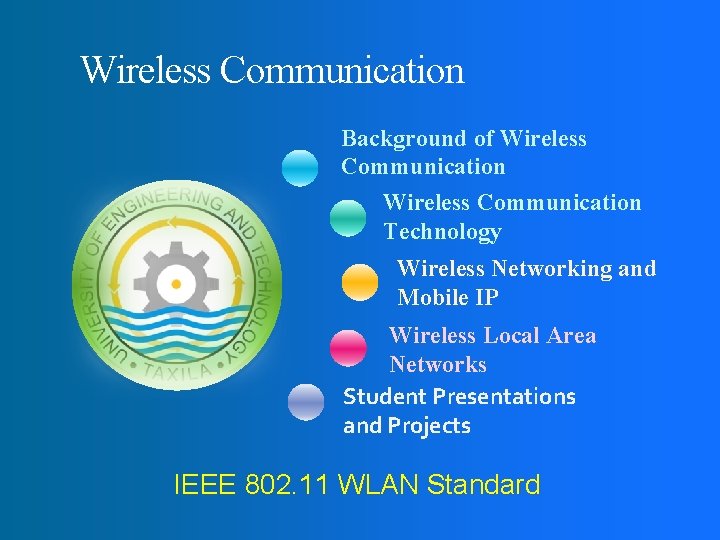 Wireless Communication Background of Wireless Communication Technology Wireless Networking and Mobile IP Wireless Local