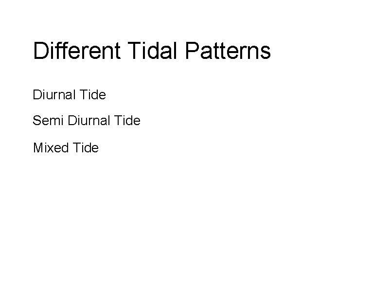 Different Tidal Patterns Diurnal Tide Semi Diurnal Tide Mixed Tide 