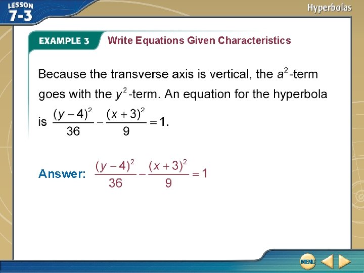 Write Equations Given Characteristics Answer: 