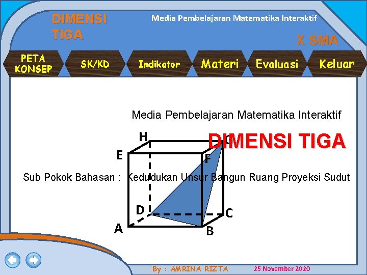 DIMENSI TIGA PETA KONSEP Media Pembelajaran Matematika Interaktif X SMA Indikator SK/KD Materi Evaluasi