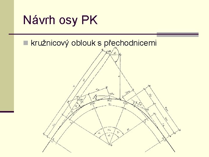 Návrh osy PK n kružnicový oblouk s přechodnicemi 